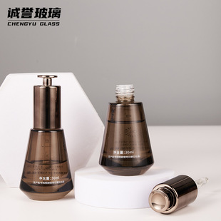 Factory Customized 30ml Push-Type Tapered Essential Oil Dropper Bottle High-End Transparent Electroplated Skin Care Product Glass Bottle