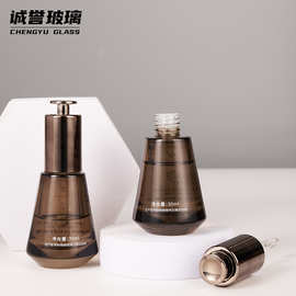 工厂定制30ml按压式锥形精油滴管瓶高级感透明电镀护肤品玻璃瓶