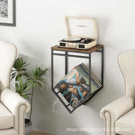 简约墙壁置物架铁木唱片机支架壁挂式书籍唱片收纳架简约实木挂架