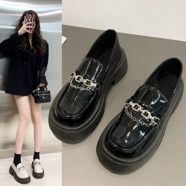 Обувь Mary Jane Женская 2023 Весенняя новая толстая подошва британская ветровая Маленькая кожаная обувь японская обувь JK College ветровая металлическая цепочка