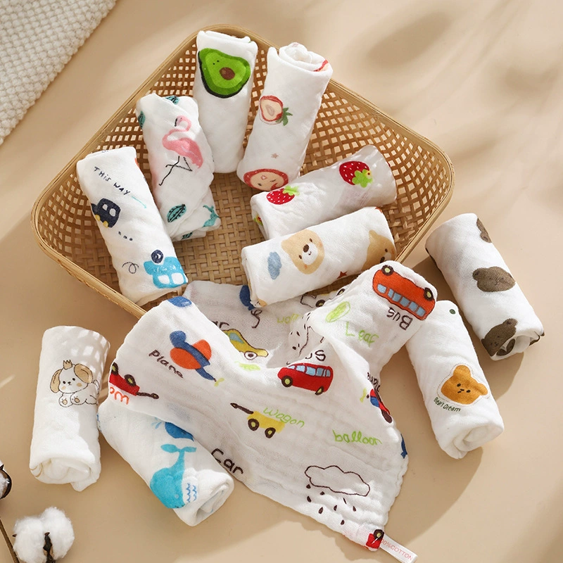 Квадратное полотенце из чистого хлопка, мягкое, с принтом, из 100% хлопковой марли, маленькое полотенце оптом, из пузырчатой марли, для новорожденных, для лица