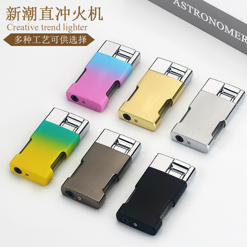 Cross-border personalized lever ignition electronic lighter metal windproof direct blue flame lighter engraving advertising gift