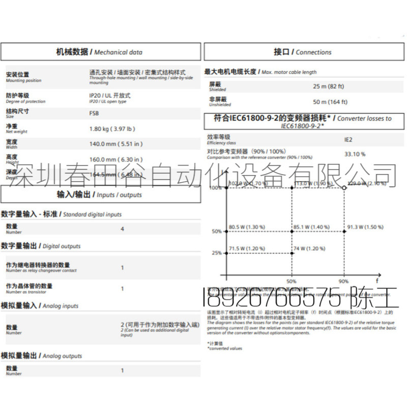 西门子SINAMICS V20变频器,IP20 / UL 开放式,FSA,3AC380-480 V,