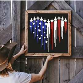 跨境新品独立日 AIRFORCE USA STENCIL美国空军心形相框挂件