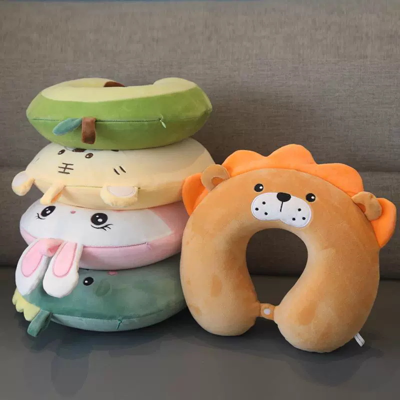 Shangheng Cartoon Animal Memory Cotton Almohada para el cuello del avión Almohada para el cuello de rebote lento más almohada en forma de U Almohada para adultos
