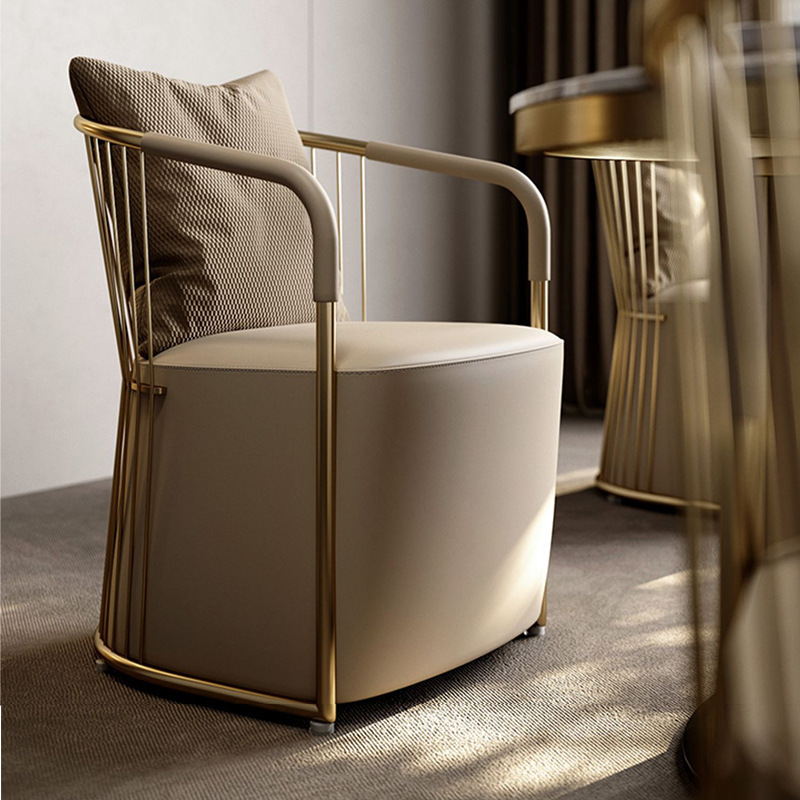 椅子轻奢艺术高级感书椅别墅家用客人椅真皮不锈钢圆茶椅设计师椅
