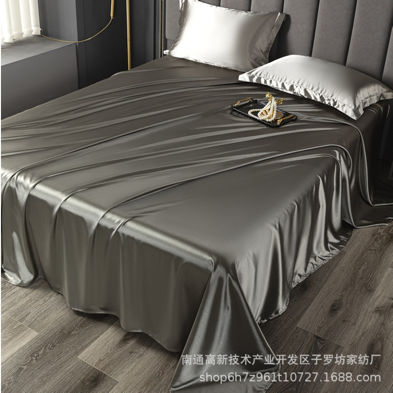 Foreign trade cross-border ice silk sheets single-piece colored cloth cool silk quilt single imitation silk bed sheet pillowcase three-piece wholesale