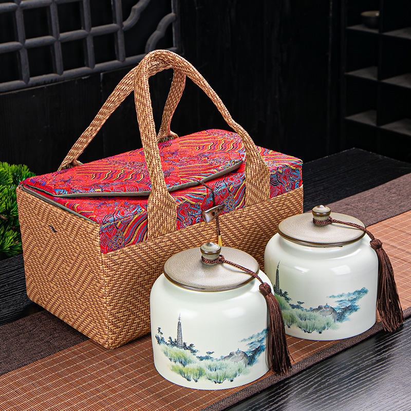 復古布袋茶葉罐陶瓷綠茶紅茶半斤茶葉禮盒包裝盒空盒高檔茶盒禮品