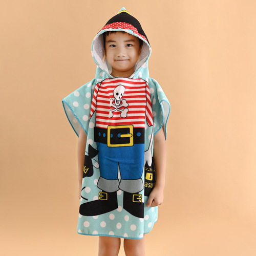 Children's Bath Towel Cape with Cute Cartoon Print, Easy to Absorb, Thick and Warm, Wearable Hooded Beach Towel