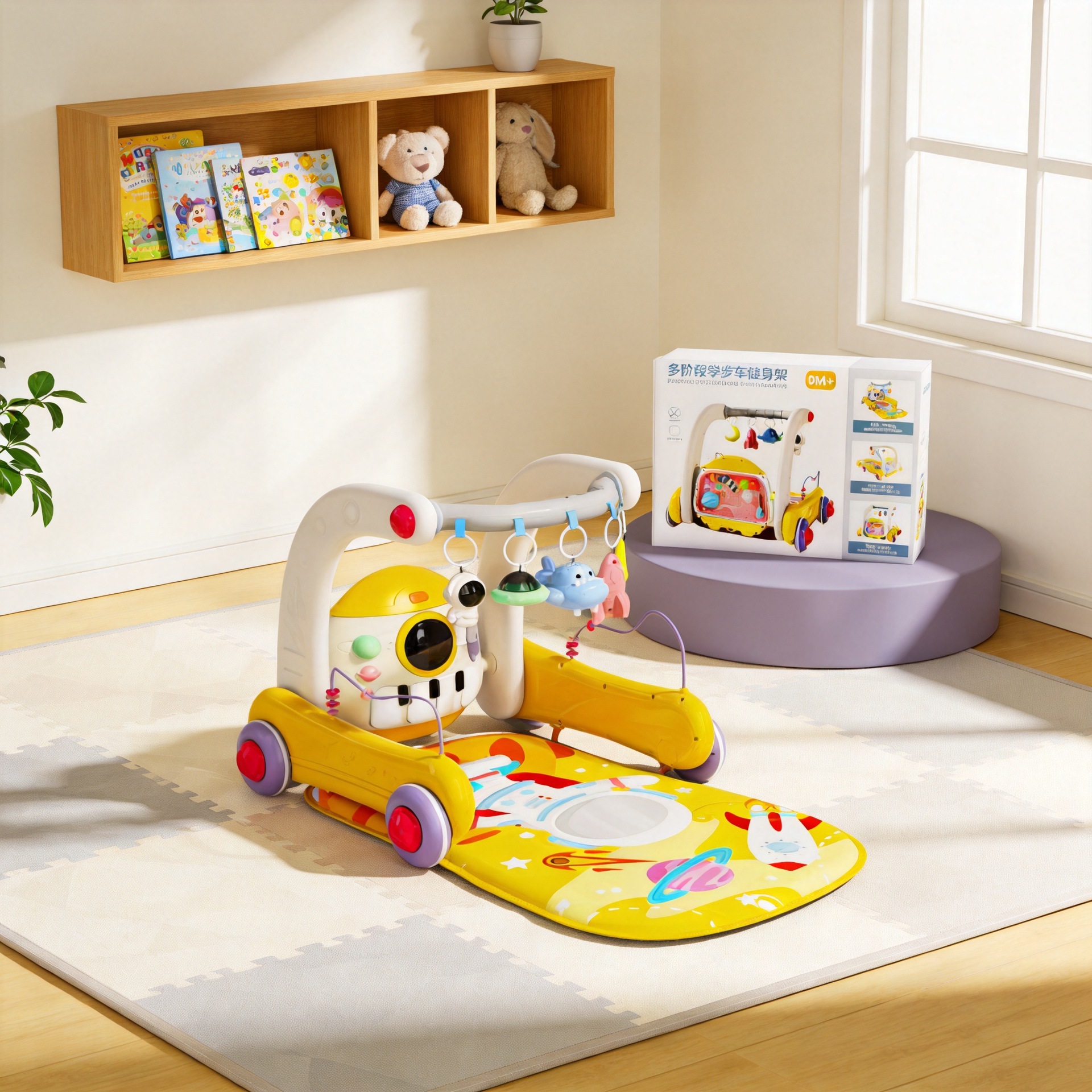 Baby pedal piano fitness stand for 0-3 years old, educational early learning toy for newborns and toddlers, multifunctional walker