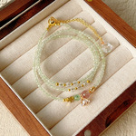 厂家直销 天然水晶珠宝 葡萄石 绿草莓晶三圈原创设计手链