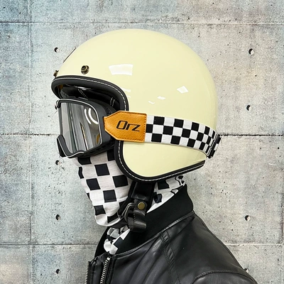Dəbilqə (Kaska) aksesuarları, Orz Motorcycle Retro Helmet Men's - m-milky-white-black-edge-black-silver-goggles