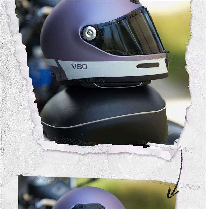 Rymic Retro Cruise Full-Face Motorcycle Helmet Men's and Women's Motorcycle All-Season Safety Helmet Bluetooth Slot 3C Certification