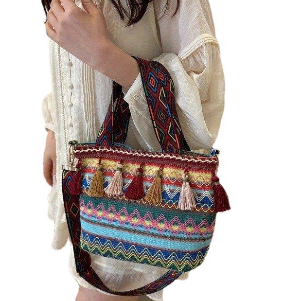 Fashionable ethnic capacious one-shoulder bag