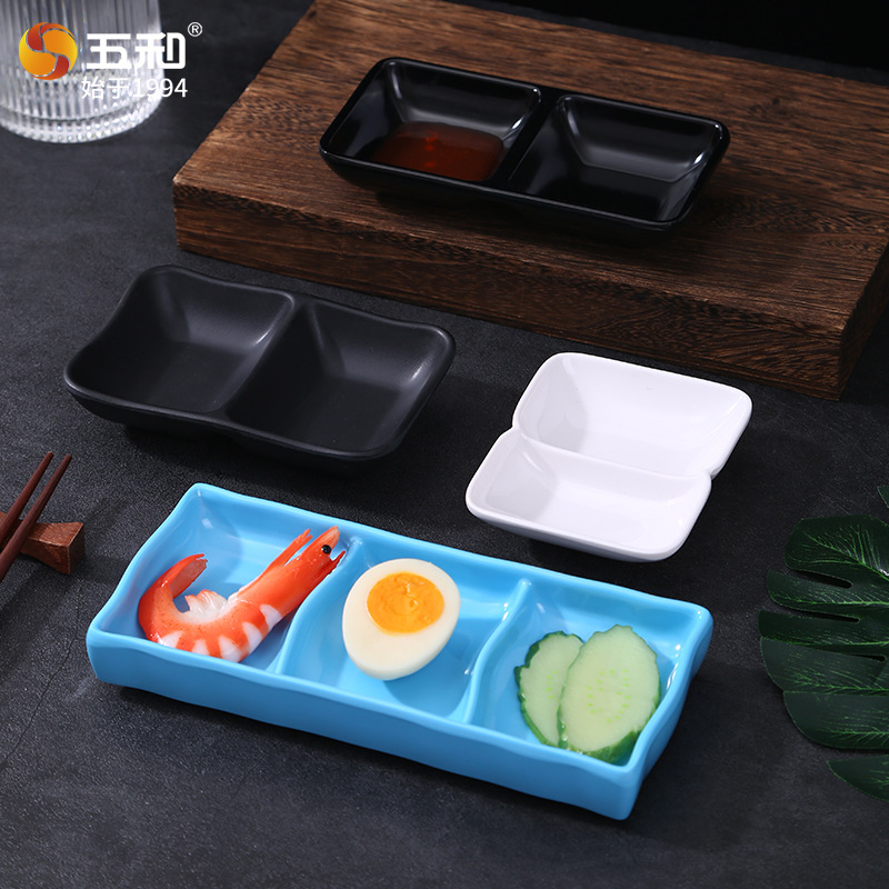 5와 미민 맛 접시 모조 도자기 식당 반찬 접시 상용 2칸 3칸 도그 맛 접시 샤브샤브 소스