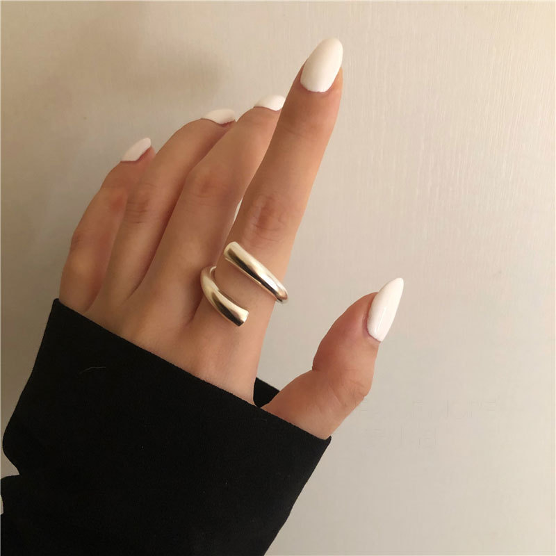 Estilo coreano retro exagerado anillo geométrico hembra 925 Plata ins estilo europeo y americano personalizado hip hop punk estilo abierto anillo de índice