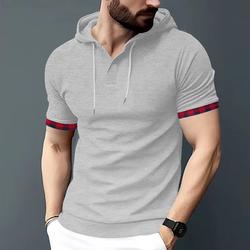 Men's hoodie men's casual short sleeved t-shirt top color matching sleeves_vogarts.com