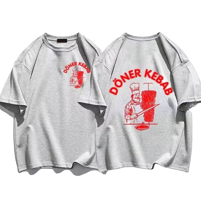 【Cross-Border European Size】Summer Sports T-Shirt with Dona Kebab Print, Pure Women's Clothing, Short Sleeve Top, Fun and Interesting