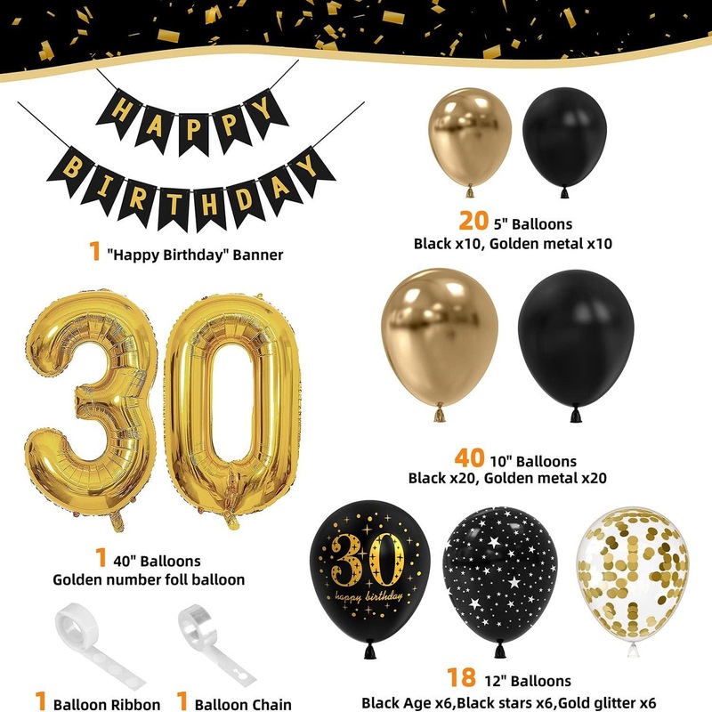 30歳黒金誕生日装飾バルーンチェーン風船アーチセット印刷ラテックス風船40インチデジタルアルミフィルム|undefined