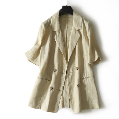 2021夏季新品 簡約薄款透氣亞麻短袖西裝外套女批發H07DW12111