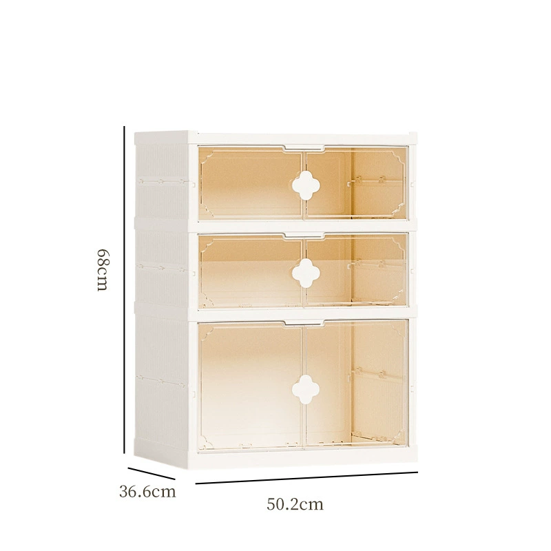Folding Transparent Shoe Box (Stackable), Large-Capacity Double-Row Drawer, 50.2×36.6 cm, Cream White
