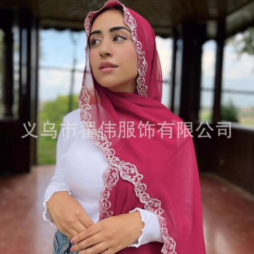 Cross-border best-selling pearls chiffon lace scarf high-quality Malaysia style shawl scarf wholesale