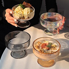 ondo 同型ガラスヨーグルトカップ背の高いデザートカップ韓国インスタイルアイスクリームアイスボールカップミルクセーキプディングボウル