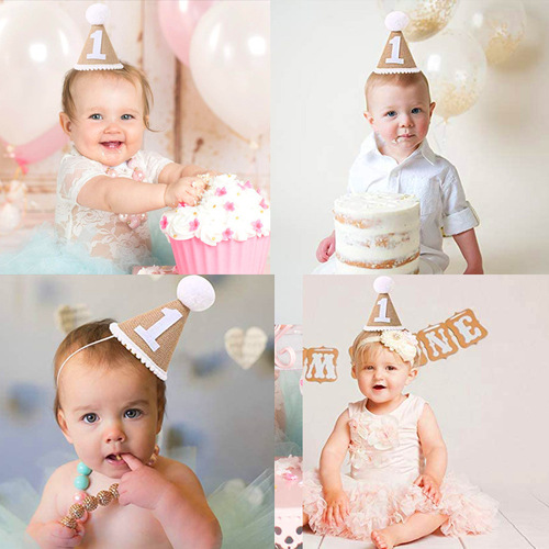 Birthday hat wholesale children's first birthday party decoration baby forest linen birthday hat photo props