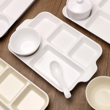 密胺分格餐盘五格仿瓷塑料盘子商用餐厅员工食堂快餐白色分隔餐盘