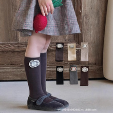 25年新款女童针织堆堆袜儿童秋冬韩系公主格子蕾丝长棉袜小腿袜子