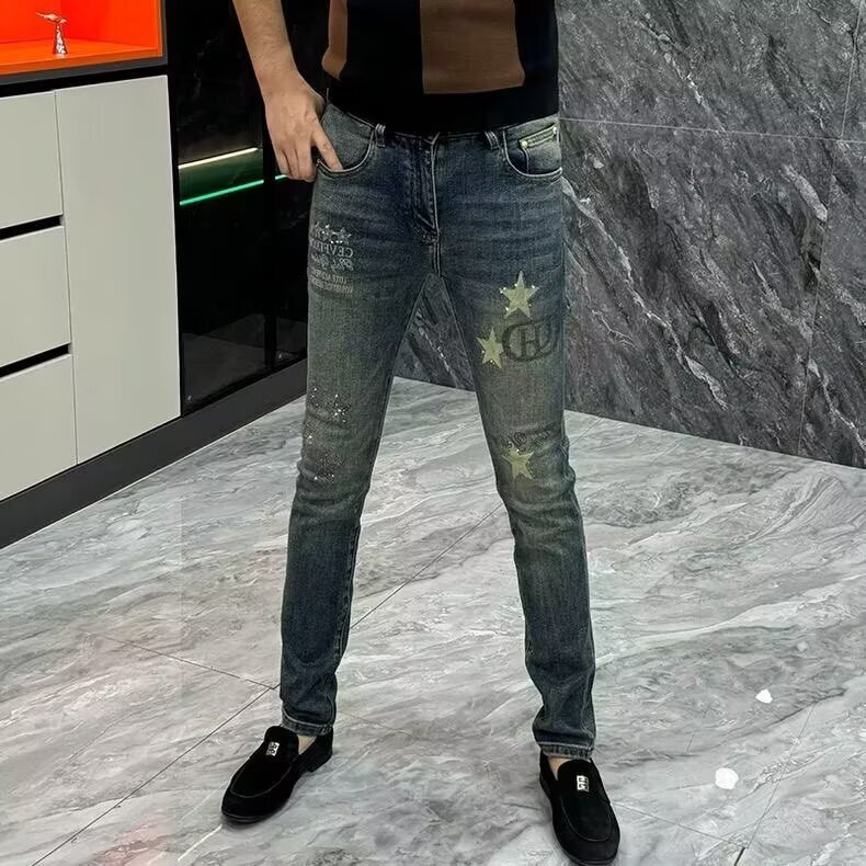 European Style High-End Rhinestone Jeans for Men, Stretchy Trendy Fashion Slim Fit Skinny Light Luxury Versatile Casual Pants European Style High-End Rhinestone Jeans for Men, Stretchy Trendy Fashion Slim Fit Skinny Light Luxury Versatile Casual Pants