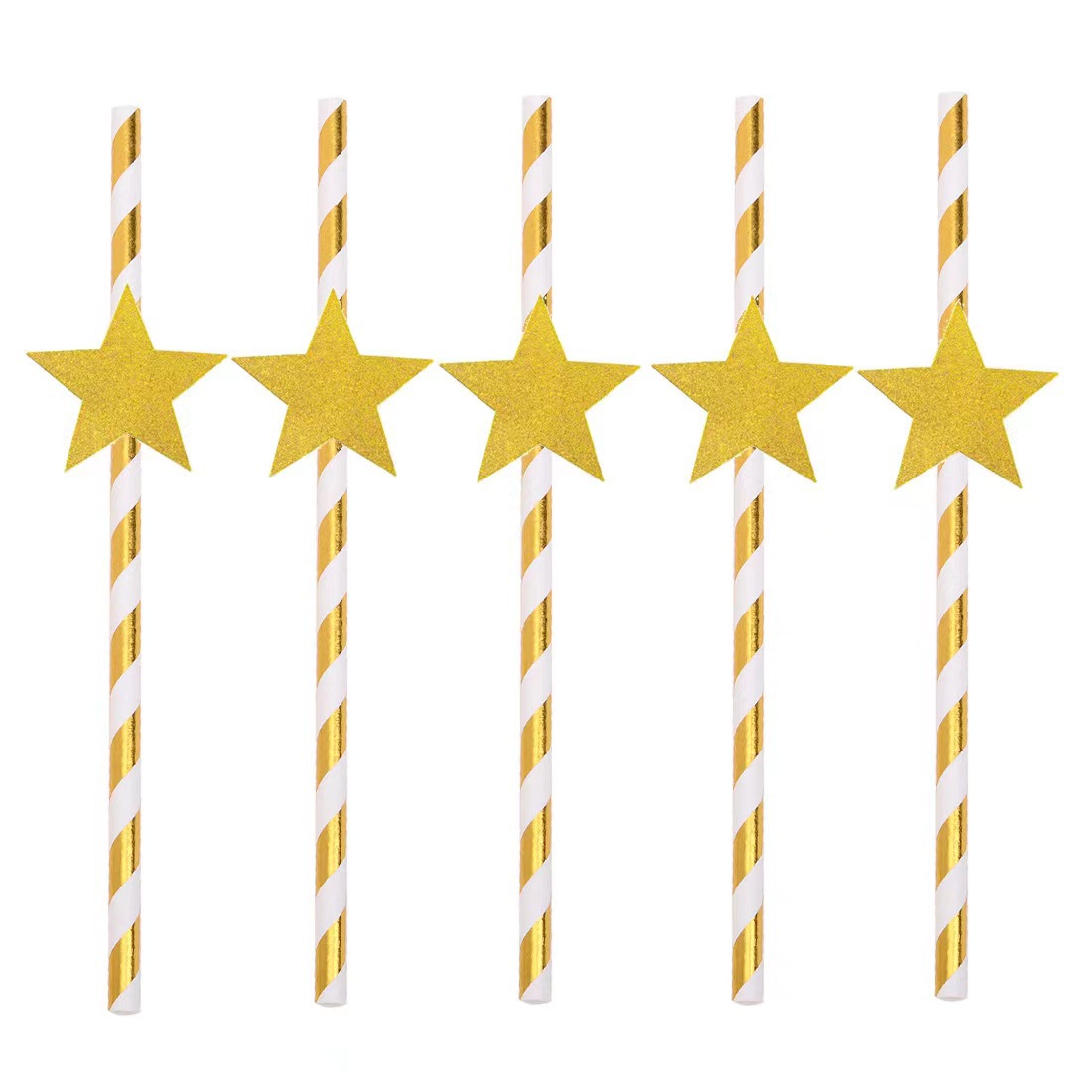 Net paja de papel rojo oro de cinco puntas Tarjeta de estrella paja decorativa paja desechable de cumpleaños degradable leche té paja