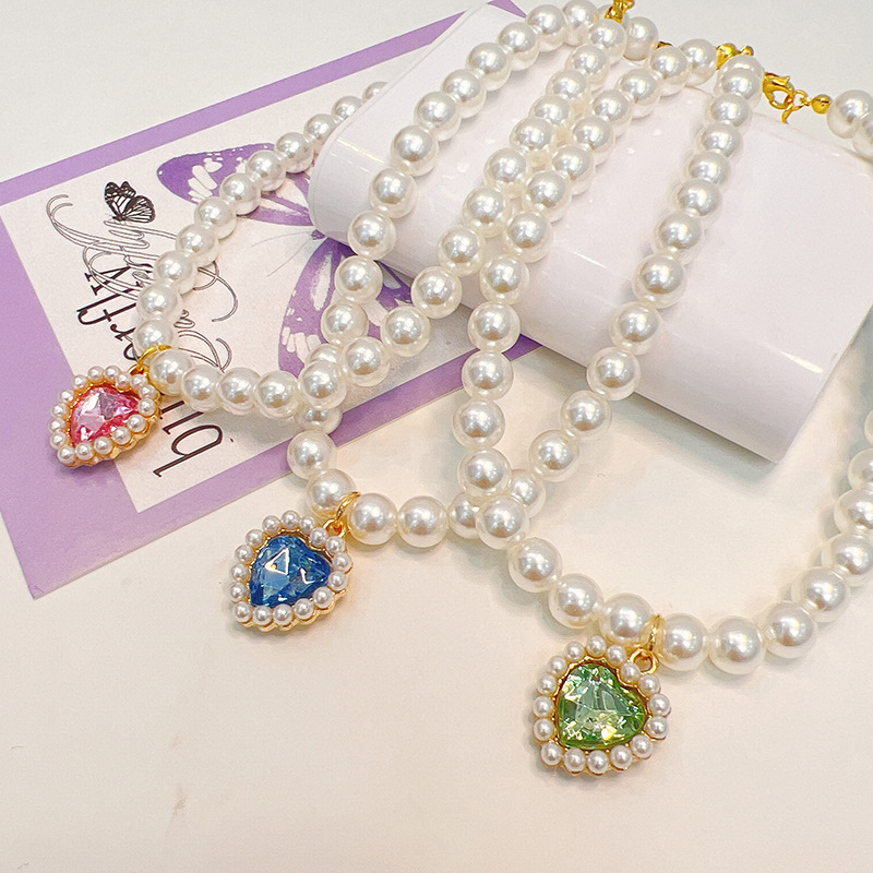 20g Weight Pet Collar Type Of Pet Supplies 1 Piece Quantity Casual, Daily Occasion Bright Pearl Material Heart Shape Pattern All Seasons Season Sweet Style Sweet Bright Pearl Heart Shape Pet Collar 无