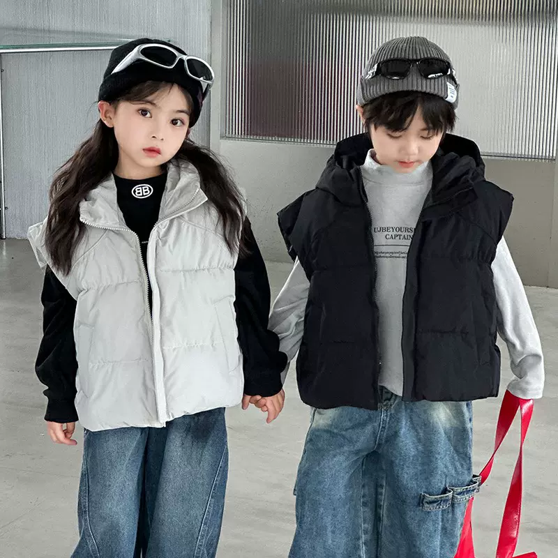 2025新款儿童秋冬棉马甲男女童加厚连帽外穿洋气中大童保暖坎肩