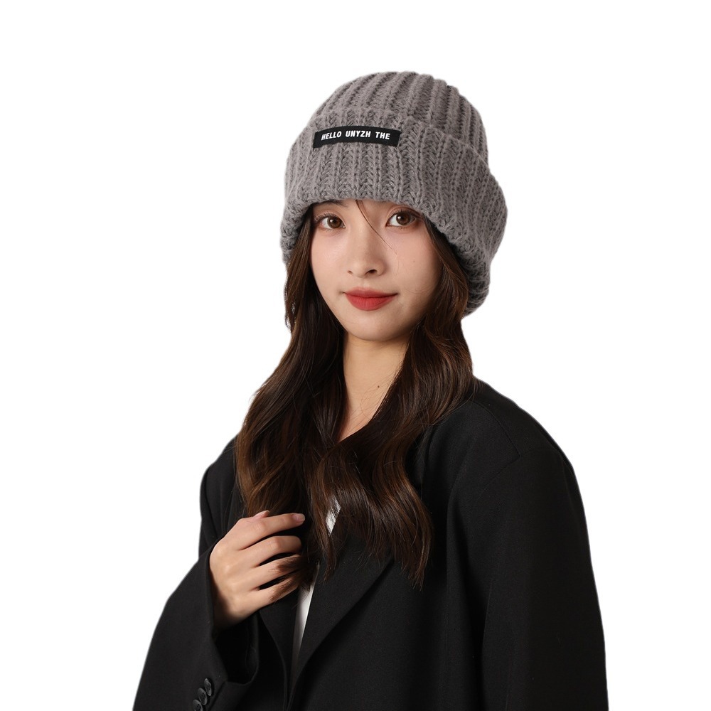 Couples pile up hats with yarn, versatile men women in autumn and winter, Korean knitted for warmth, big head loose hat_voghion.com