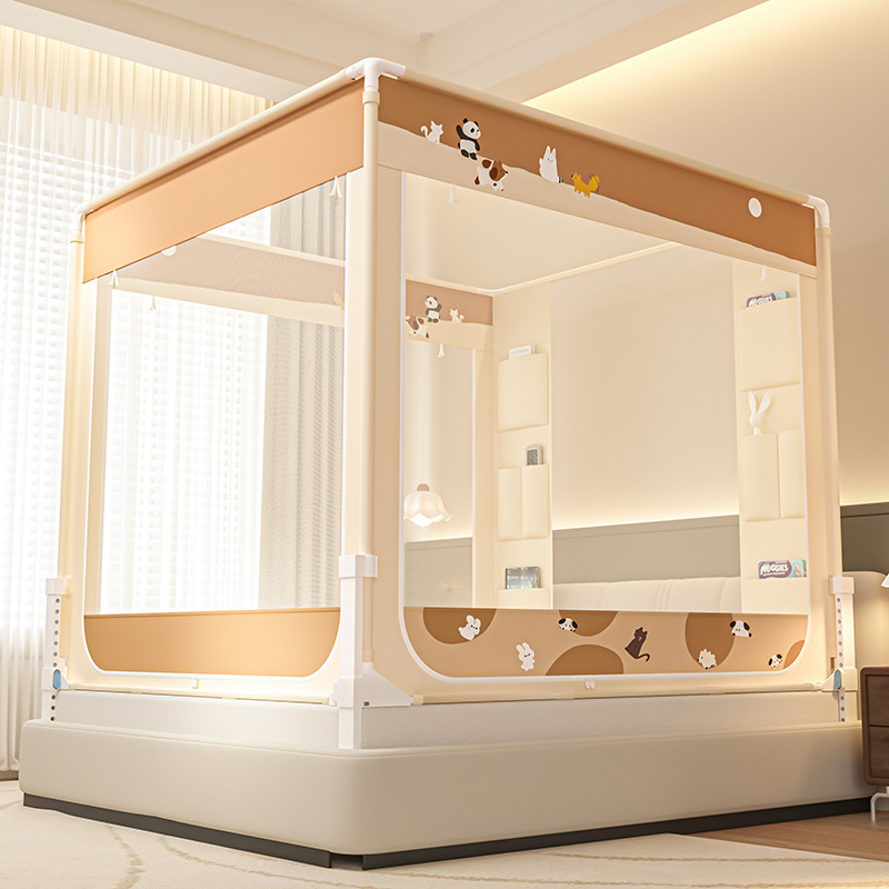 Verano cama mosquiteros de bolsillo tipo anti-mosquitos dibujos animados dormitorio tres puertas de cremallera antipolvo sin instalación soporte grueso