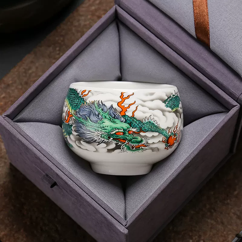 单杯建盏珐琅彩黑冰窑变青花高白瓷品茶主人杯品茗杯家用单杯茶具