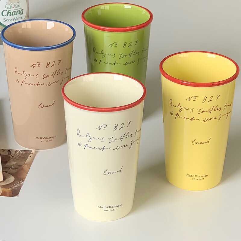 Internet Celebrity Straight Water Cup Ins High Color Value Mug Large Capacity Coffee Cup Juice Cup Sour Milk Cup Couple Cup