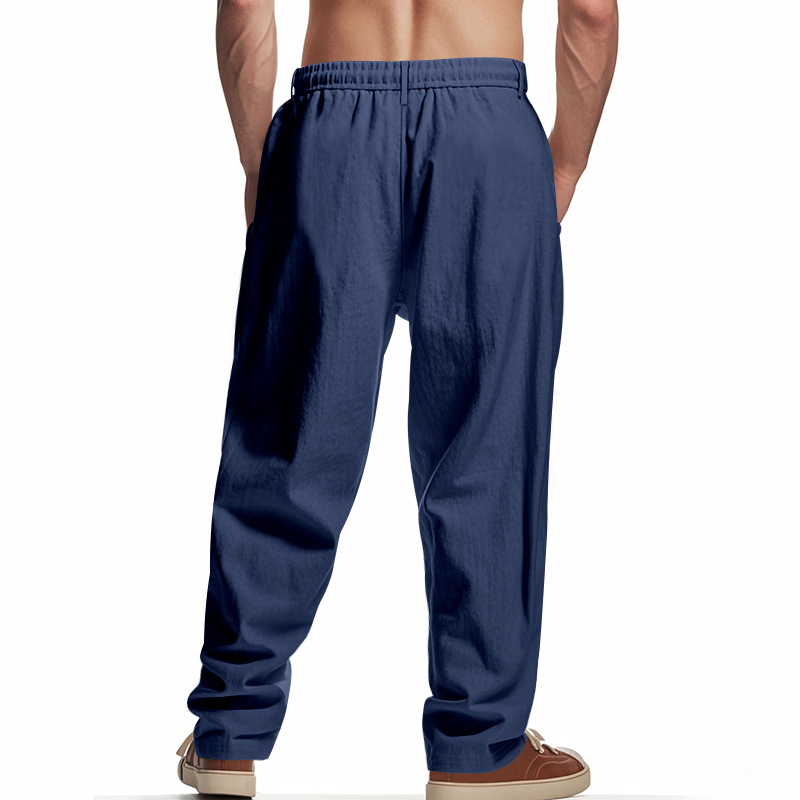 Men's Loose Linen Casual Wide-leg Beach Trousers For Summer_voghion.com