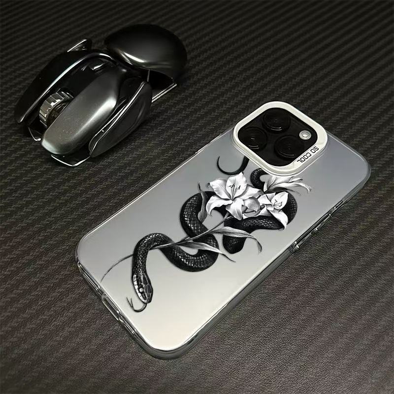 Nueva serpiente negra envuelta en flores para iPhone 16 funda para teléfono móvil Apple 15promax/14 anti-caída 13pro12 Europa y América