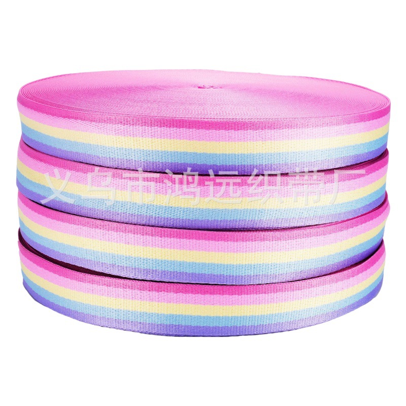 Cinta tejida de poliéster colorida con franjas de colores alternados, adecuada para bolsos, correas de cintura y hombro, materiales auxiliares, materiales para manualidades infantiles y correas de sujeción.