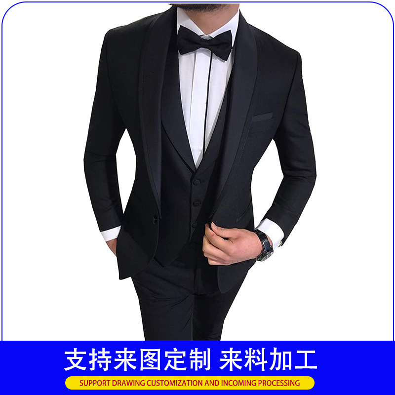 Amazon Hot Selling Men's Suit Three-Piece Groom's Best Man Wedding Suit Men's Youth Collar Men's Suit