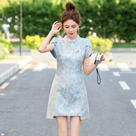 新中式国风连衣裙女2025夏新款收腰修身复古盘扣提花裙子GM2518