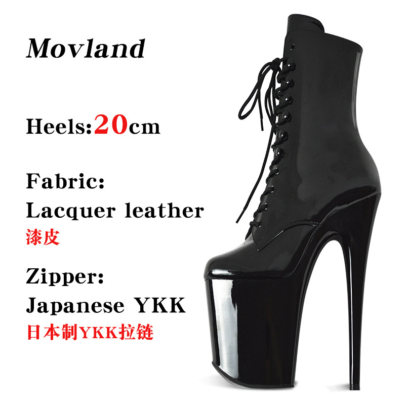 20cm Waterproof Platform Stiletto Patent Leather Glossy Sexy Boots Nightclub Performance Pole Dance Shoes Model Catwalk Large Size