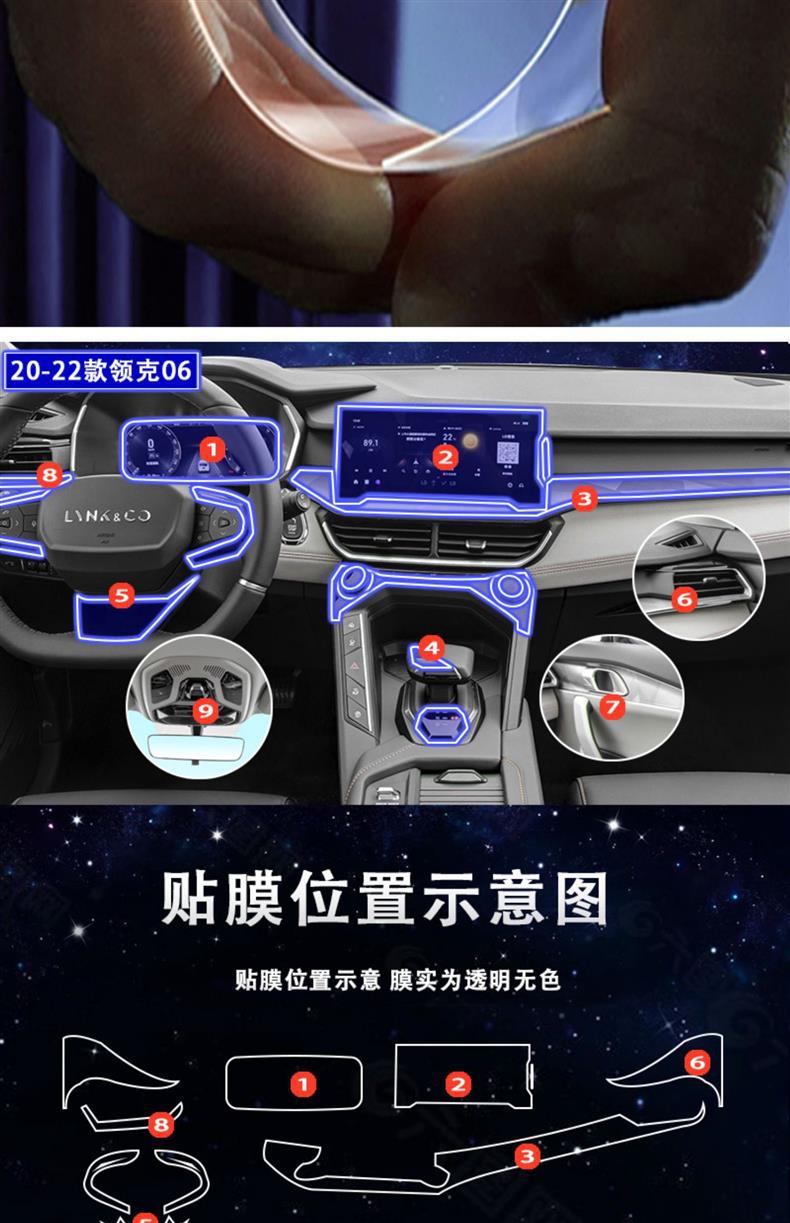 20-25 Lynk & Co 06/08/09 Interior Film Instrument Navigation Screen Tempered Film Central Control Film Car Modification
