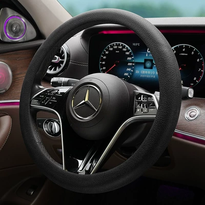 New Thickened Steering Wheel Cover Silicone Sun-proof Anti-scald Universal Car D-shaped Round Handpiece Cover Wear-resistant for Men and Women (Steering wheel cover) - thickened-130g-pure-silicone-roundd-shaped-universal-black-36cm-42cm