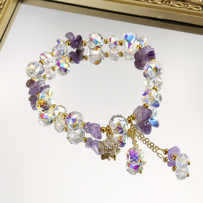 Korean Style Fashionable Lavender Romantic Amethyst Bracelet for Women Sparkling Five-Pointed Star Zircon Pendant Bracelet