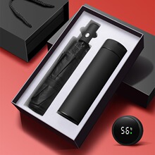 智能橡胶保温杯雨伞套装304不锈钢杯子显温磨砂水杯定 制logo礼品