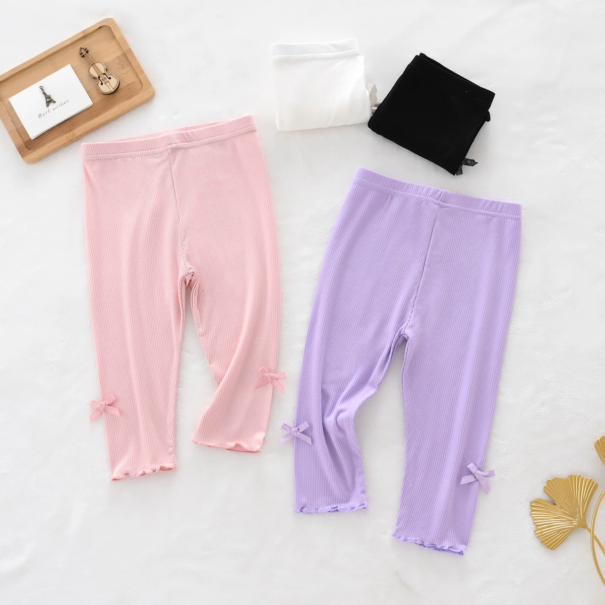 Children's Thin Summer Leggings, Ultra-Thin Elastic Slim Fit with Bow, Sizes 100–150 cm