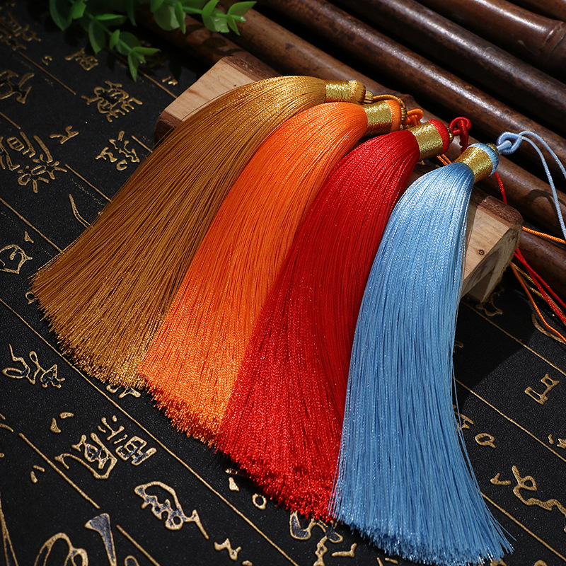 Ancient-style 13cm double tassels with gold-wire streaming tassels, polyester tassel pendants, fan drop ornaments, tassel accessories, streaming tassels